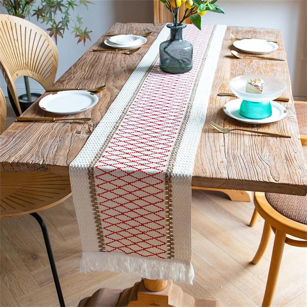 Runner de masă Runneri de masă Bumbac In Cusături cu ciucuri Decor masă Pânză Față de masă elegantă pentru Nuntă