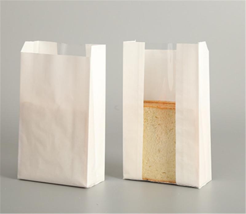 

100Pcs 450g Bread Oil-Proof Food Paper Bag Window Transparent Toast Baking Packing Bags Brown White Solid Color 21x9x35cm&Other білий