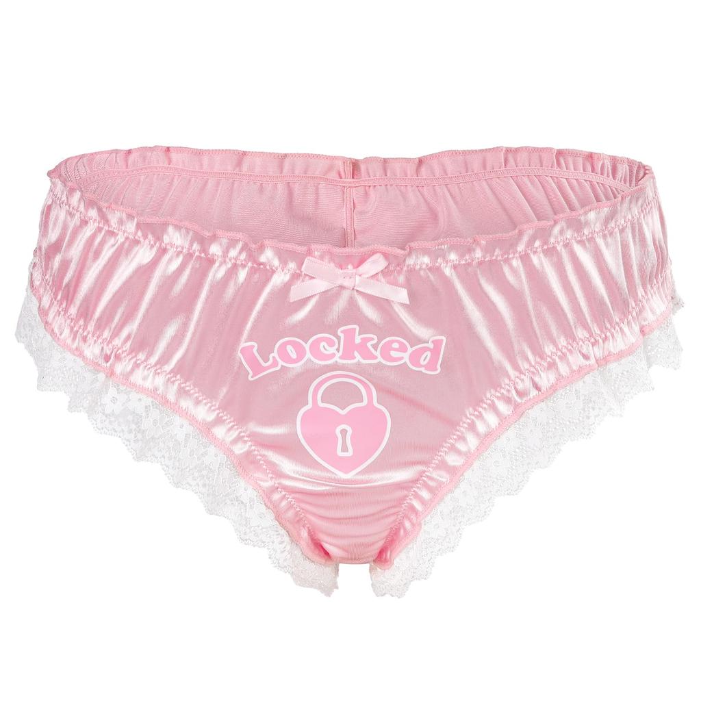 LittleForBig Unisex Satin Lace Panties with Romantic Heart-Shaped Lock, Ruffle Elastic, Smooth, Shiny, and Stretchy, Pink, 4XL