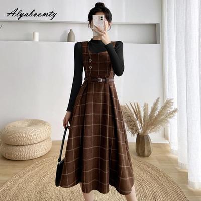 Mori Girl Autumn Winter Women Woolen Sundress Khaki Blue Green Woolen Tank Dress Wool Englant Sleeveless Thick Warm Dress