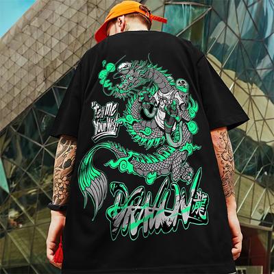 Męski T-shirt Vintage z nadrukiem 3D smoka, męski T-shirt z krótkim rękawem, trend uliczny, odzież męska, oversizeowe koszulki hip-hopowe, luźne topy