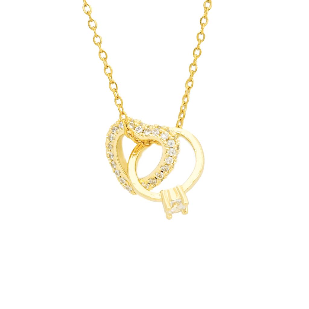 Women Interlocking Heart Ring Pendant Necklace Inlaid Zircon Fashion Love Necklace Valentine's Day Jewelry Gift