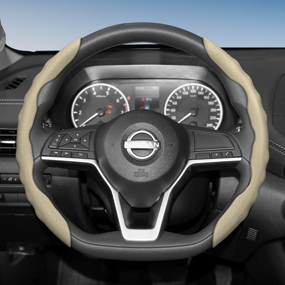 Suitable for Nissan Steering Wheel Cover with Wavy Sports Design, Breathable Leather, Segmented Anti-Slip, Sweat-Absorbing Protective Cover