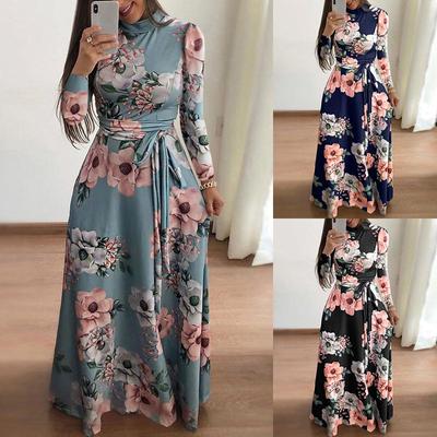 Women Autumn Printed Long Sleeve Maxi Dress