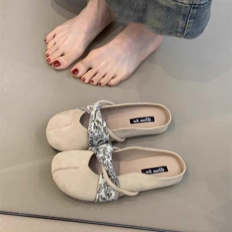 

Retro Mori literary and artistic style baotou half slippers women wear lazy flat shoes in spring and summer 35 абрикосовий