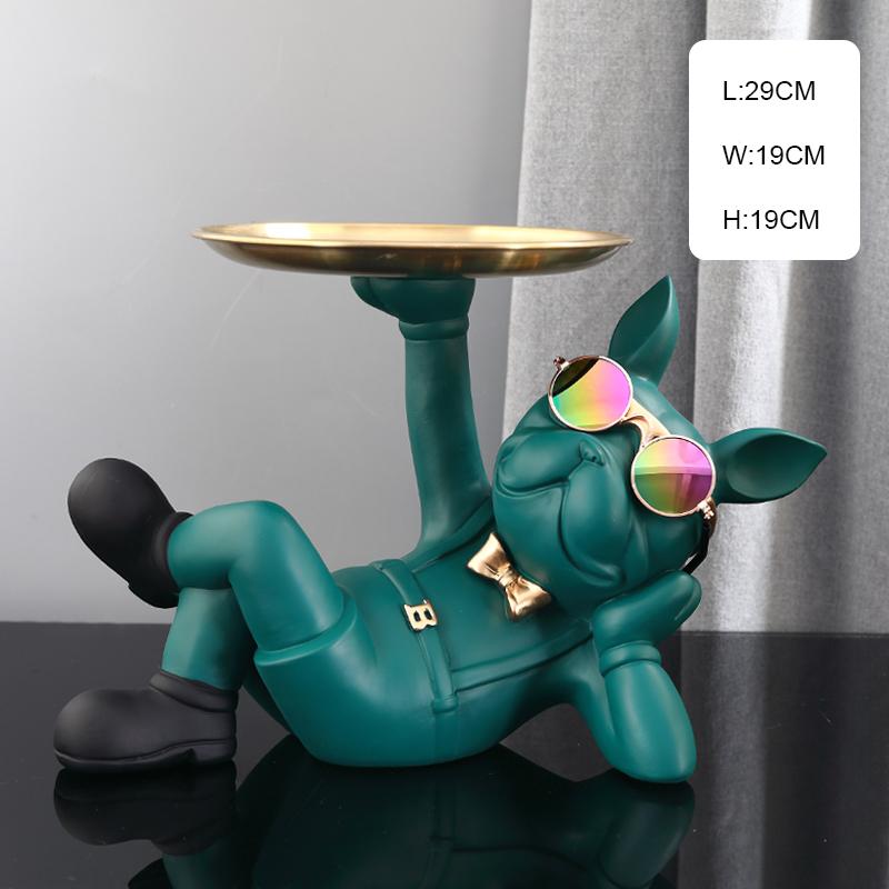 Nordic French Bulldog Butler Resin Dog Sculpture with Glasses Modern Home Decor for Tabletop Living Room Animal Crafts Ornament