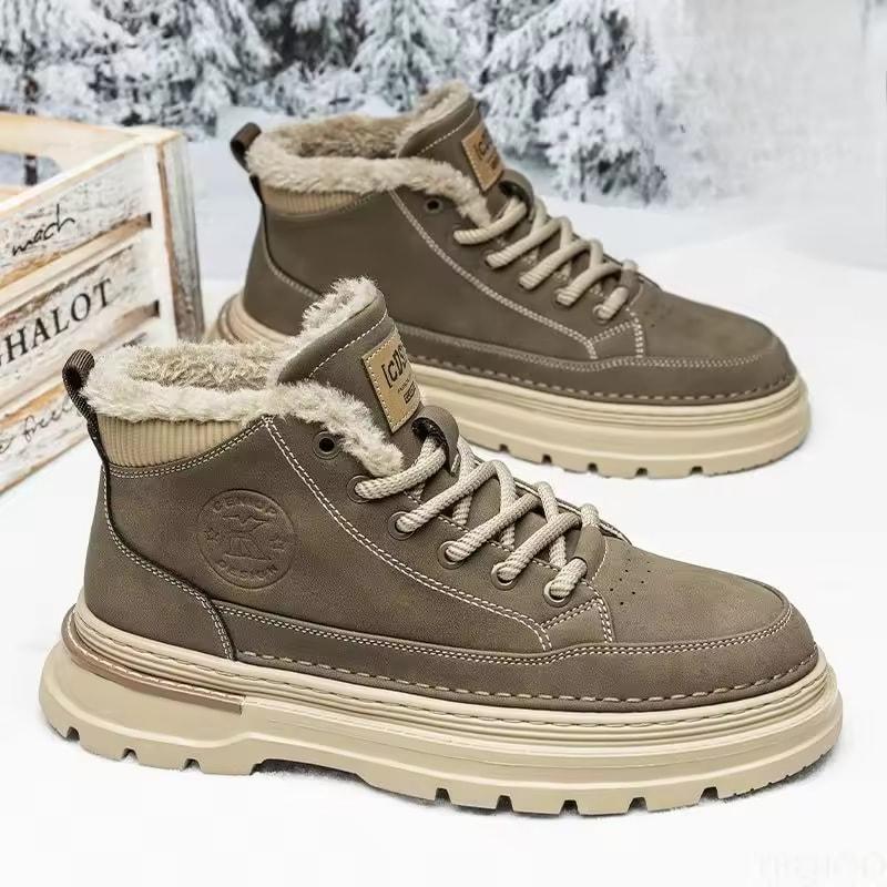 Men's Winter Plush Thick Warm Cotton Shoes Fashionable Versatile High Top Shoes Thick Soled Outdoor Snow Boots
