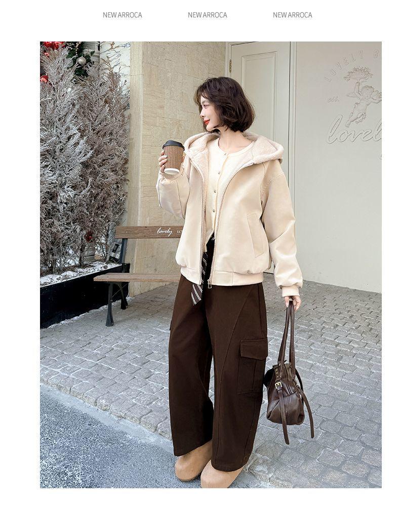 Unisex American-Style Hooded Fleece-Lined Winter Cotton Jacket with Faux Fur Trim