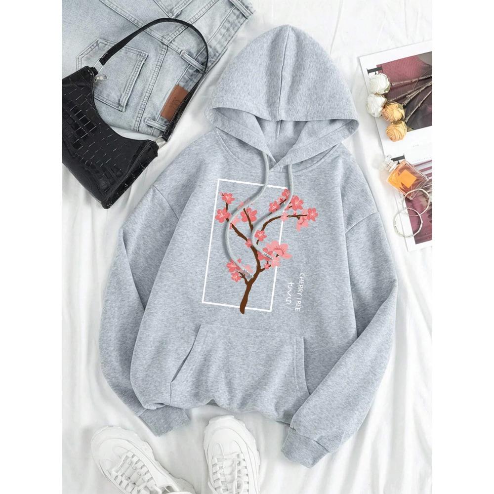 Cherry Tree in Full Bloom  Women Clothes Hip Hop  Hoodie Autumn Loose Hoodies Casual Pullover Crewneck Couple Hoodies