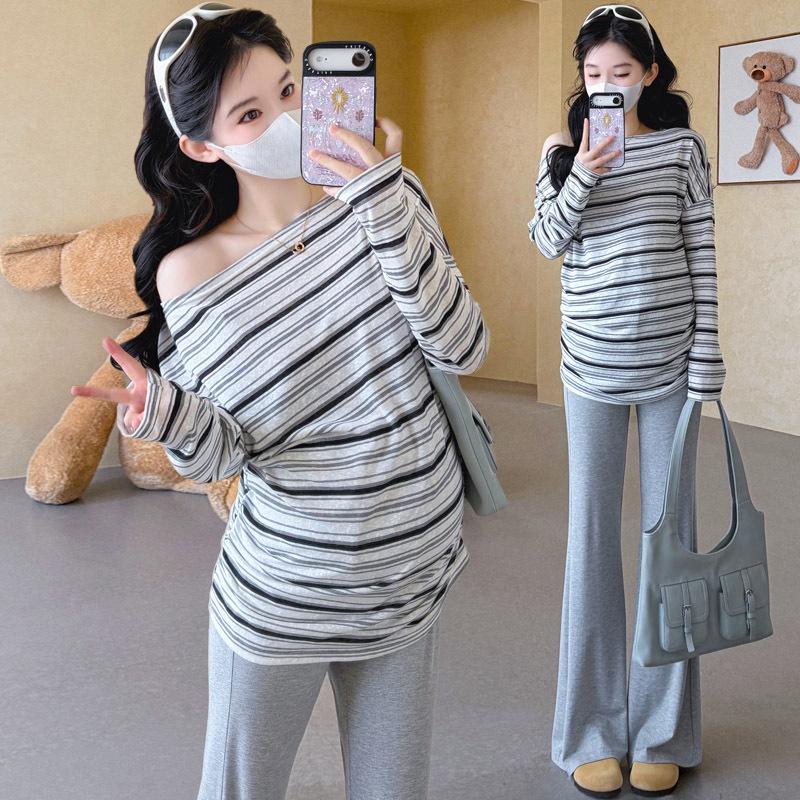 2026 Chic Maternity Striped Wide-Leg Pants - Spring/Summer French Style XL