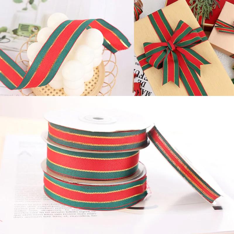 25Yards/Roll Stripes Ribbon DIY Crafts Bows Floral Decor Red Green Ribbons for Cake Box Gift Packaging 2.5cm Christmas
