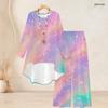Women Plus Size Black Round Neck Long Sleeve Star Printed High Low Top Wide Leg Pants Two Piece Set