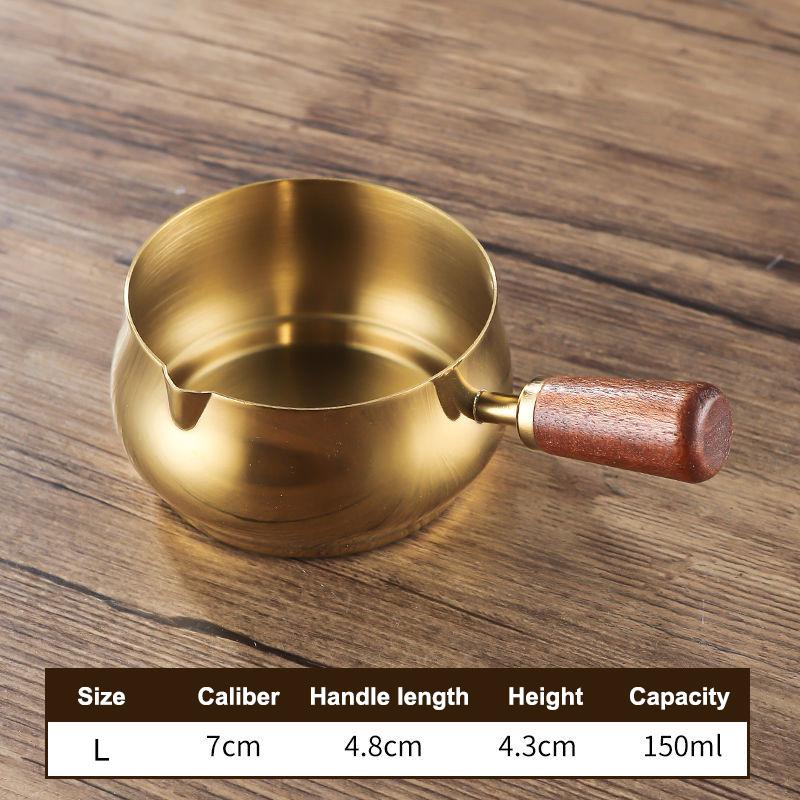 Stainless Steel Single Handle Sauce Cup with Wooden Grip - Gold/Silver Double Color Food-Grade Dipping Bowls for Kitchen Dining