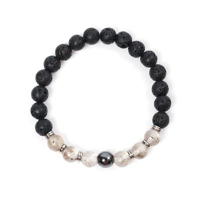 Jbans Classic Black Water Point Volcanic Stone Couple Bracelet (C2101-Ac762_Bk)