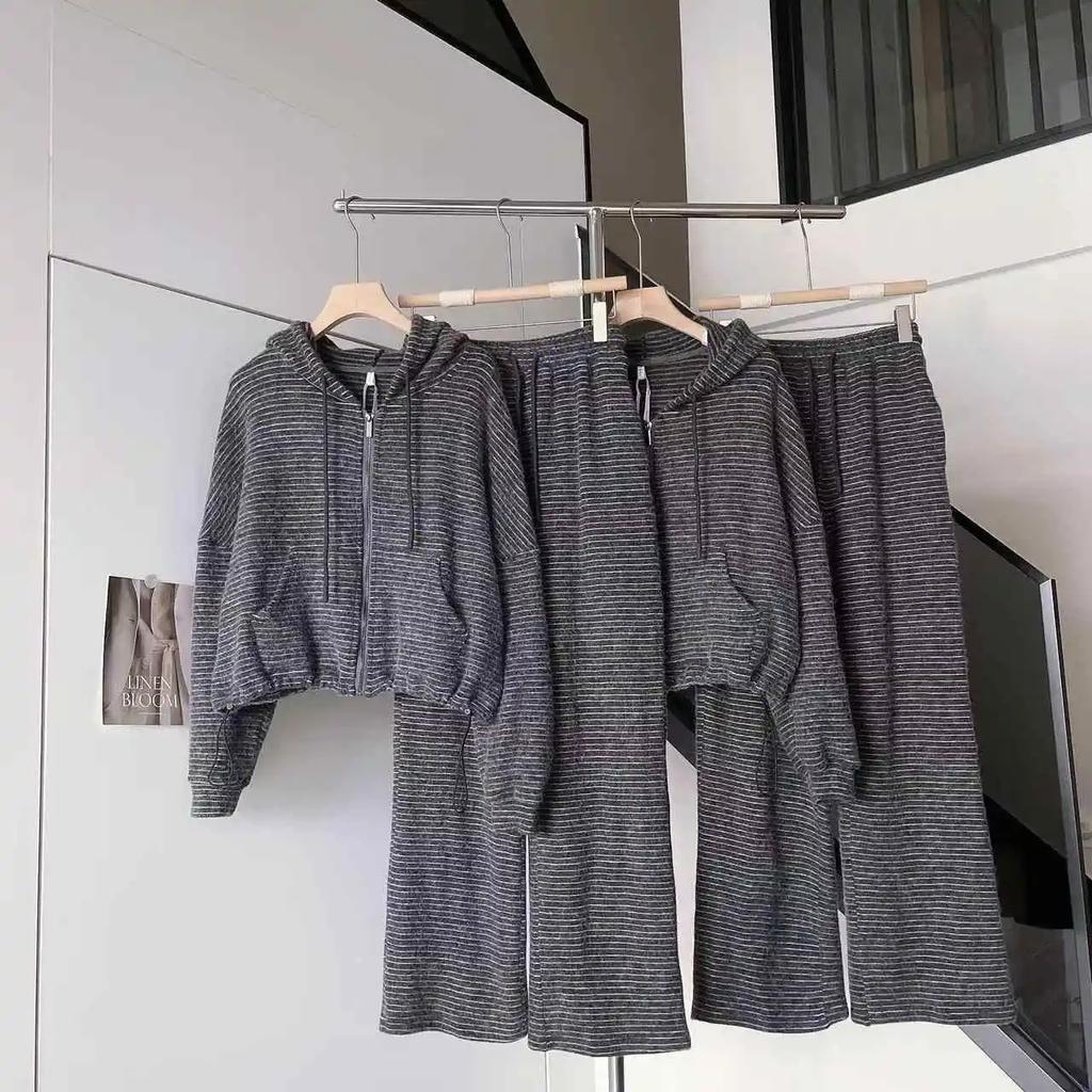 Conjuntos de Trajes para Mujer Talla Grande Pantalones Abrigo con Capucha Engrosado Top Pantalones Largos Traje de Dos Piezas Oversize 2PC