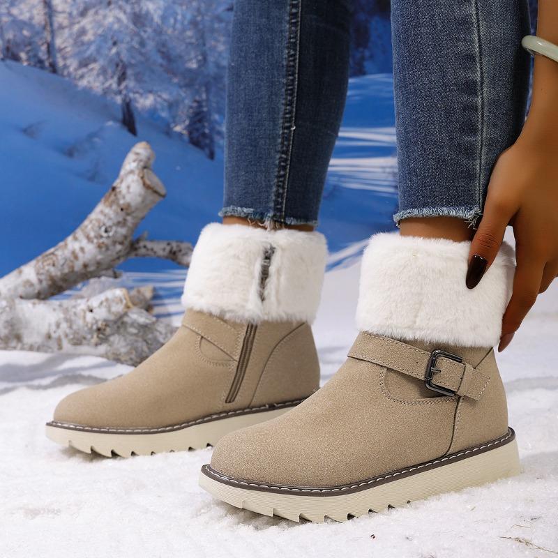 Warm Snow Boots Women's Winter 2025 New Belt Buckle Side Zipper Plus-size Fleece Cotton Shoes