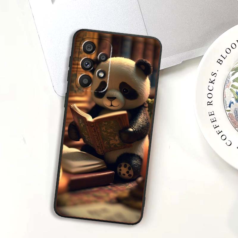 Cartoon Anime Panda Cute Phone Case For Samsung A73 A72 A71 A55 A54 A53 A52 A51 A13 A22 A16 A15 A12 A14 A26 A07 5G Black