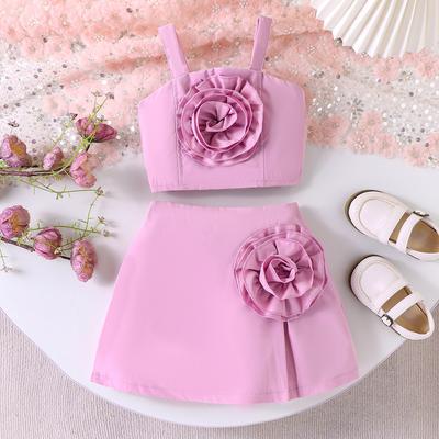 Girls' Leisure Set Summer Children Fashion Cute Flower Suspenders + Skirt Two-piece Set