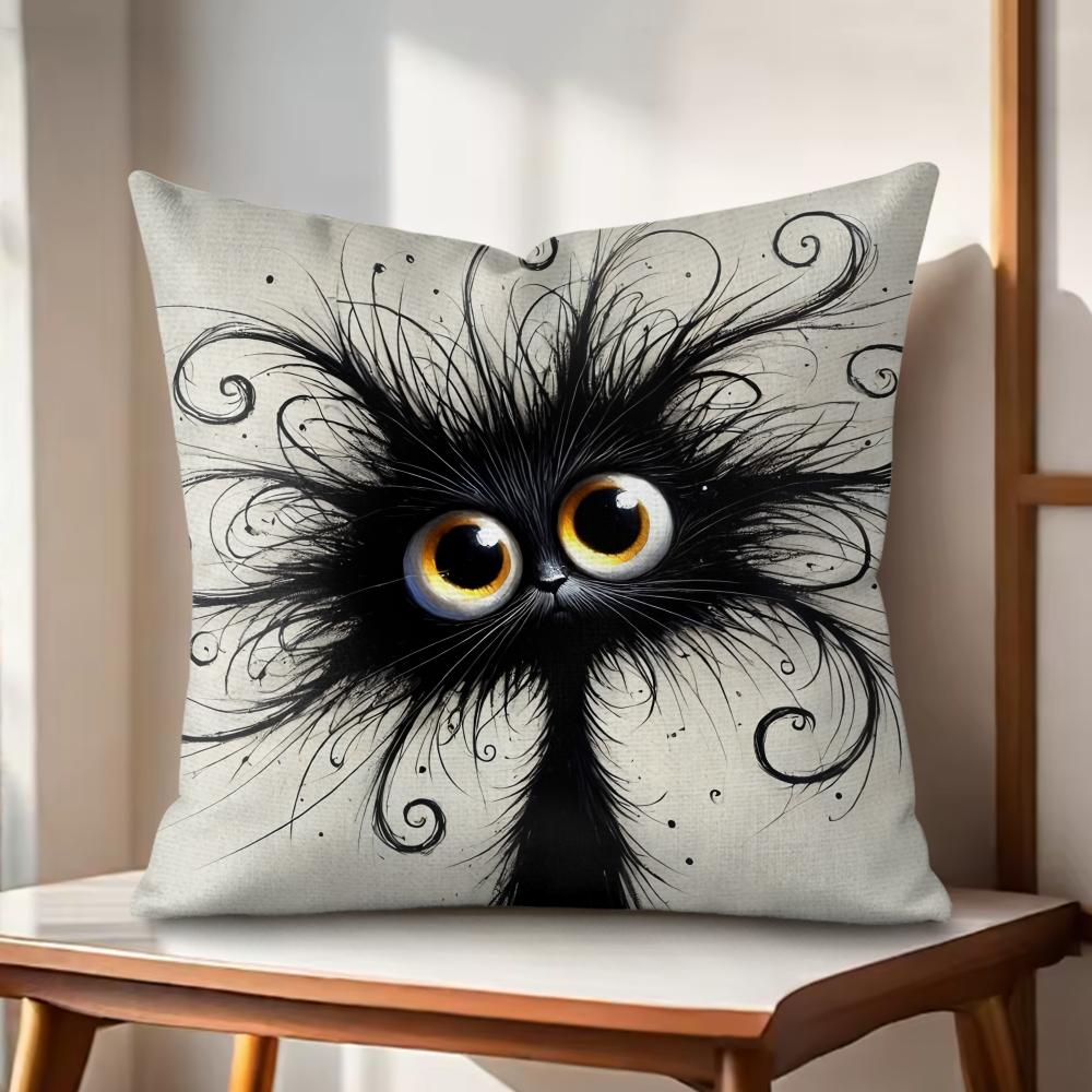 

Whimsical Cat Cushion Cover Natural Linen Organic Fabric DoubleSided Printing Couch Pillow Covers Home Decor Gift 30cmx30cm