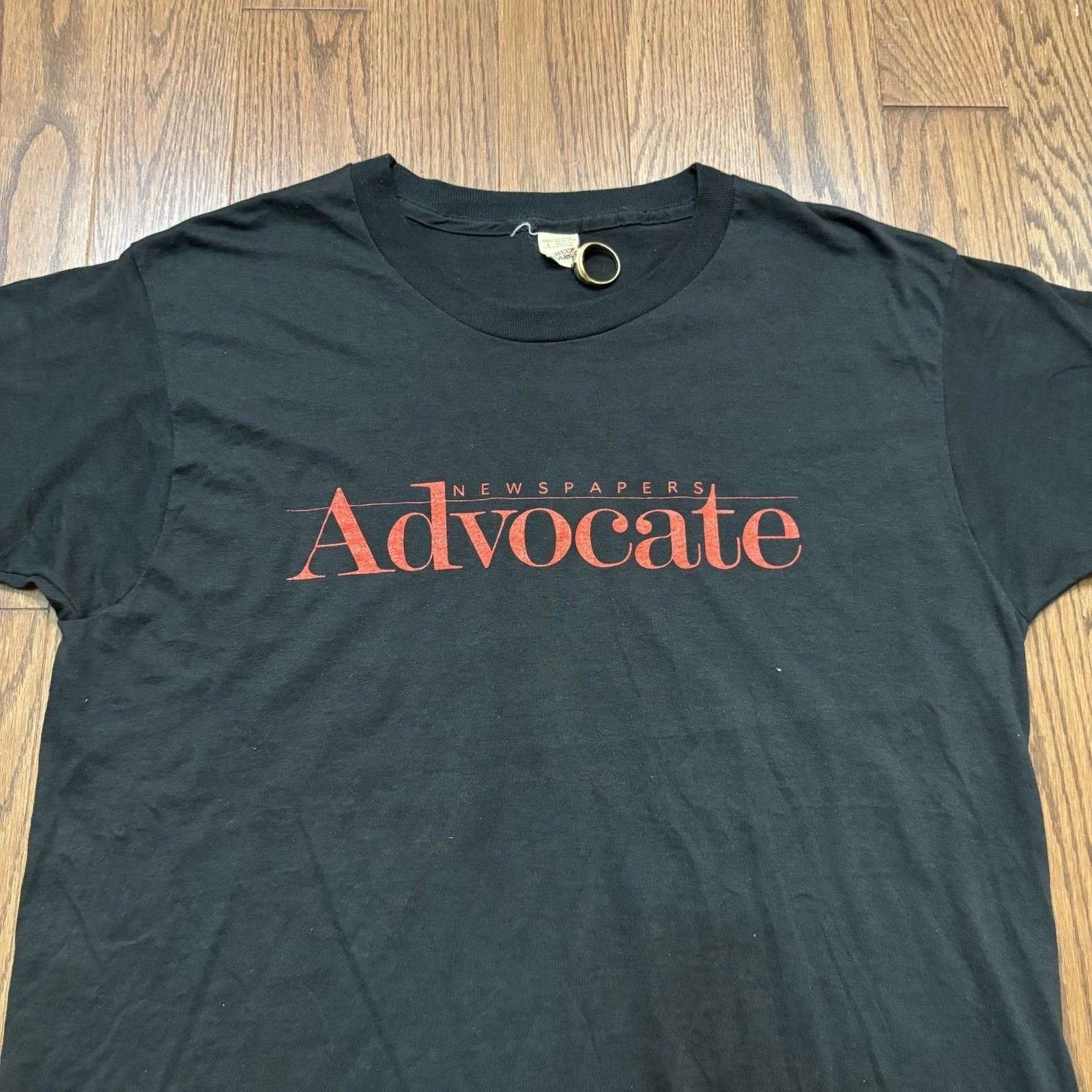 

Vintage 80s Newspaper Advocate Band T Shirt Punk Rock Metal Black Faded Large XL