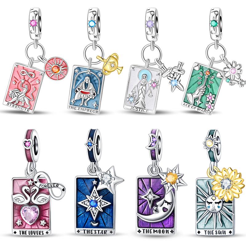 Copper Classic Sun Moon Stars Magic Tarot Charm Pendant For Women Fits Genuine Bracelet DoItYourself Jewellery