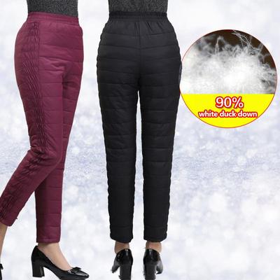 L~5XL Středně a starší Teplé Zimní Matka Zahušťovací kalhoty Péřové kalhoty Dámské Teplé kalhoty s vysokým pasem Velké velikosti