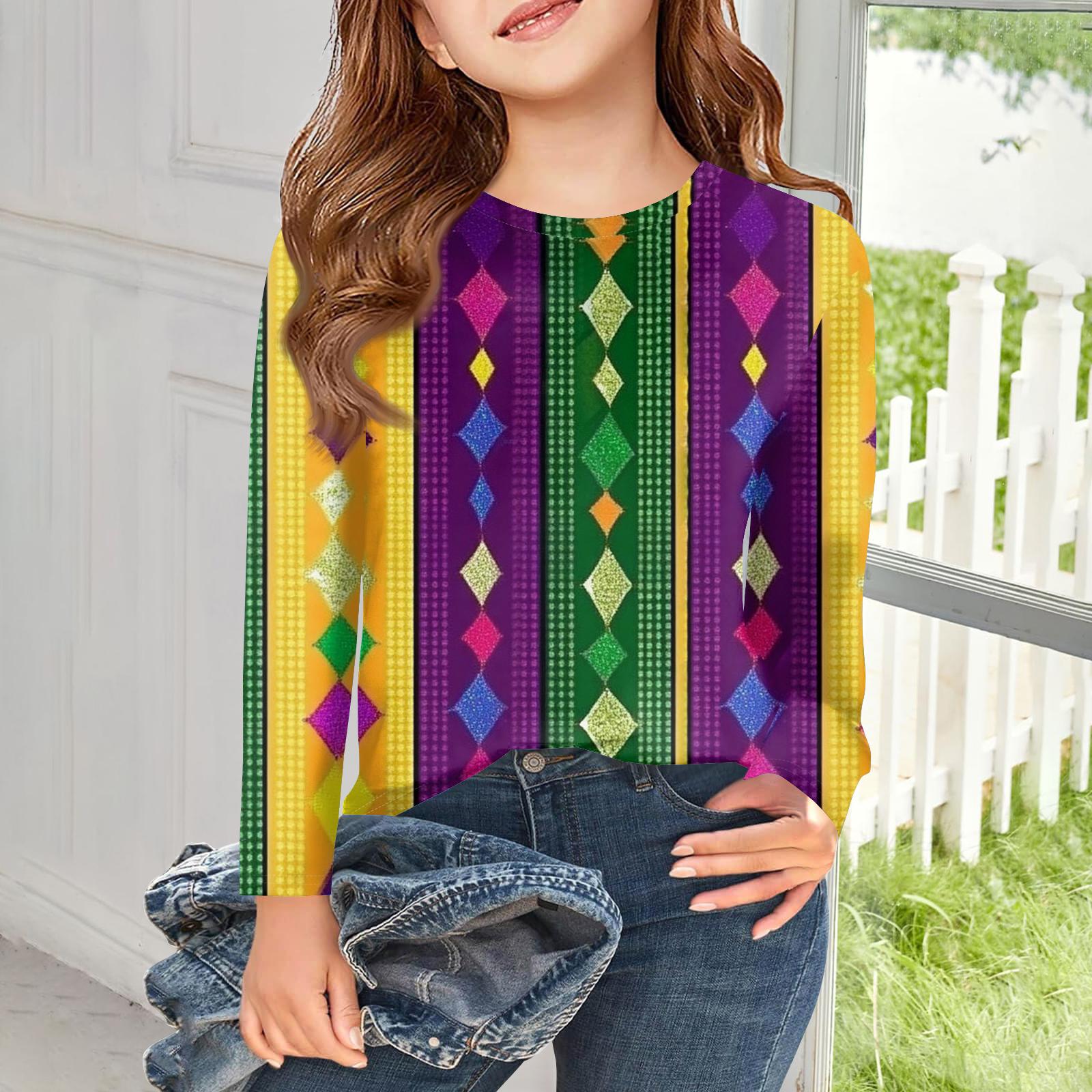 

Дівчачі футболки з довгим рукавом Дитячі осінні топи Круглий виріз З принтом Базові футболки 160