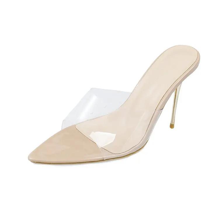 Thin Heeled Slippers for Women In The Summer of 2025, New Pointed High-heeled Transparent Toe Cap Half Support Sandals