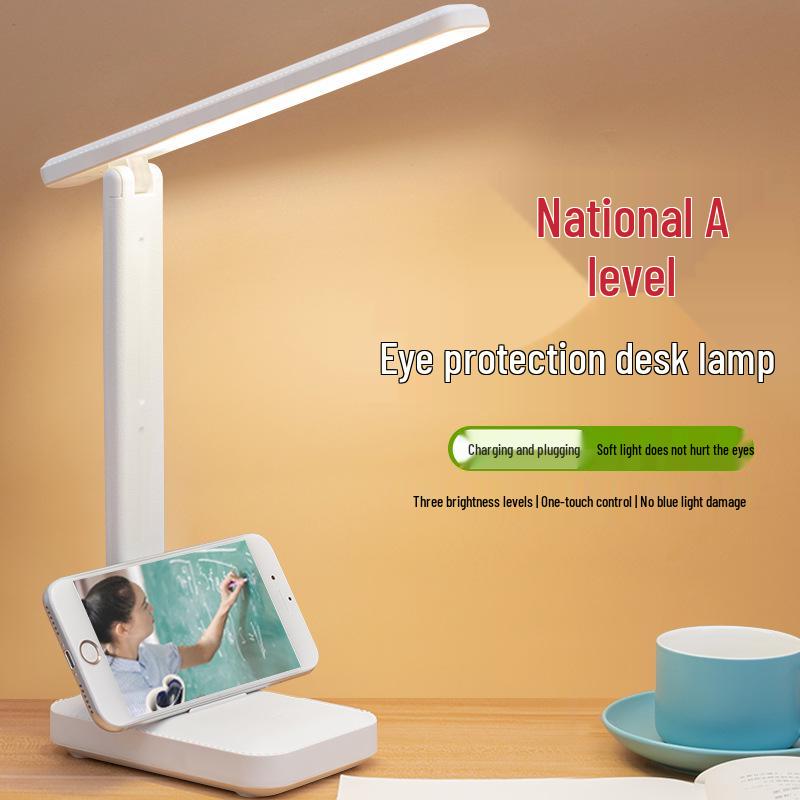 Compact LED Folding Desk Lamp - Touch Control, Eye Protection, Perfect for Office, Dorm, or Study.
