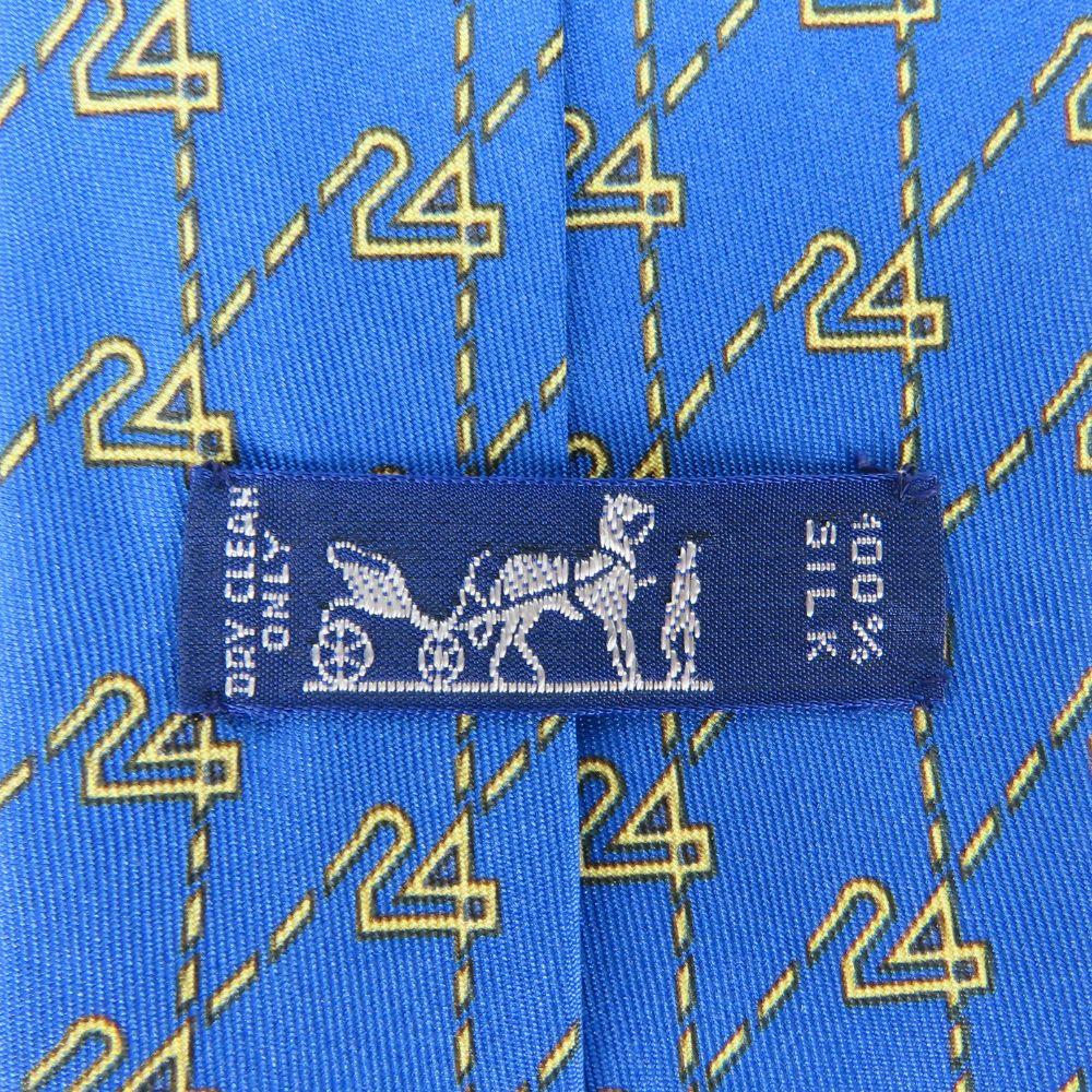 Used HERMES Tie 24 Overall Handle Silk Blue Gold Suit