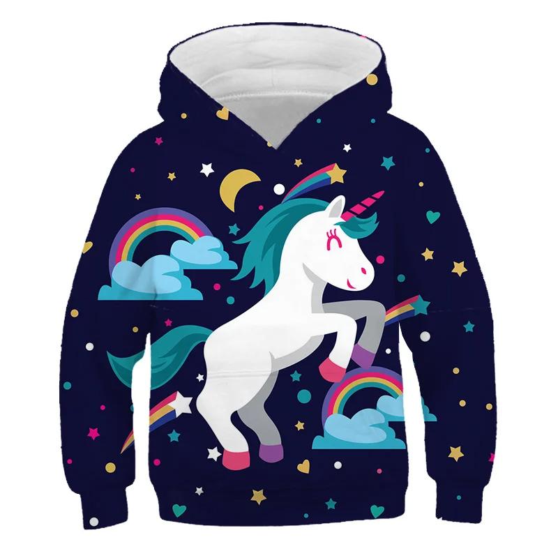 Children's Cartoon Casual Sweatshirts 2025 Baby Kids Boys Girls Unicorn Hoodies Clothing Spring Autumn Fashion Cute Hooded Tops