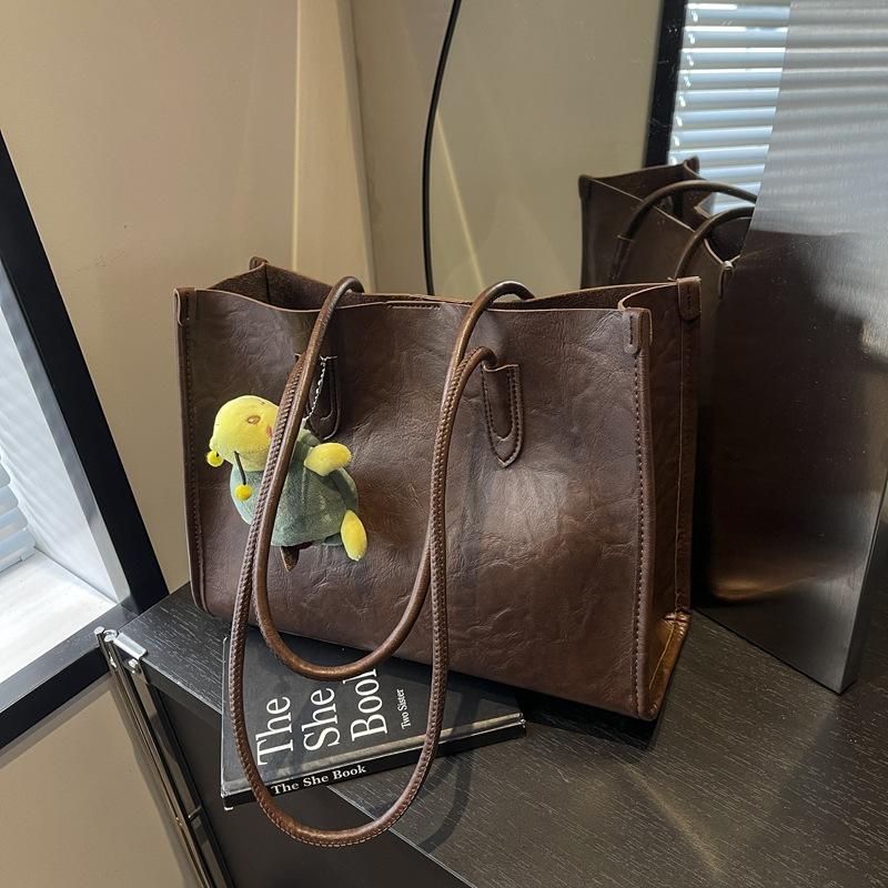 

Винтажная мягкая кожаная сумка-тоут для通勤 женская сумка на плечо большой вместимости новая универсальная модная двухкомпонентная сумочка no pendant