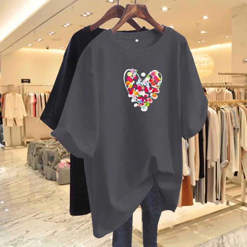 Women's Pure Cotton Heart T-Shirt, Loose Oversize Design, Summer 2026 Collection, Short Sleeve, Niche Fashion.