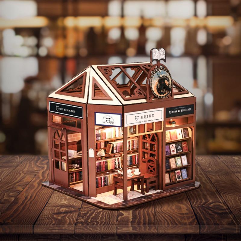 QuYiYa DIY Miniature Bookstore: Meow Talk & Words Creative House Model Gift