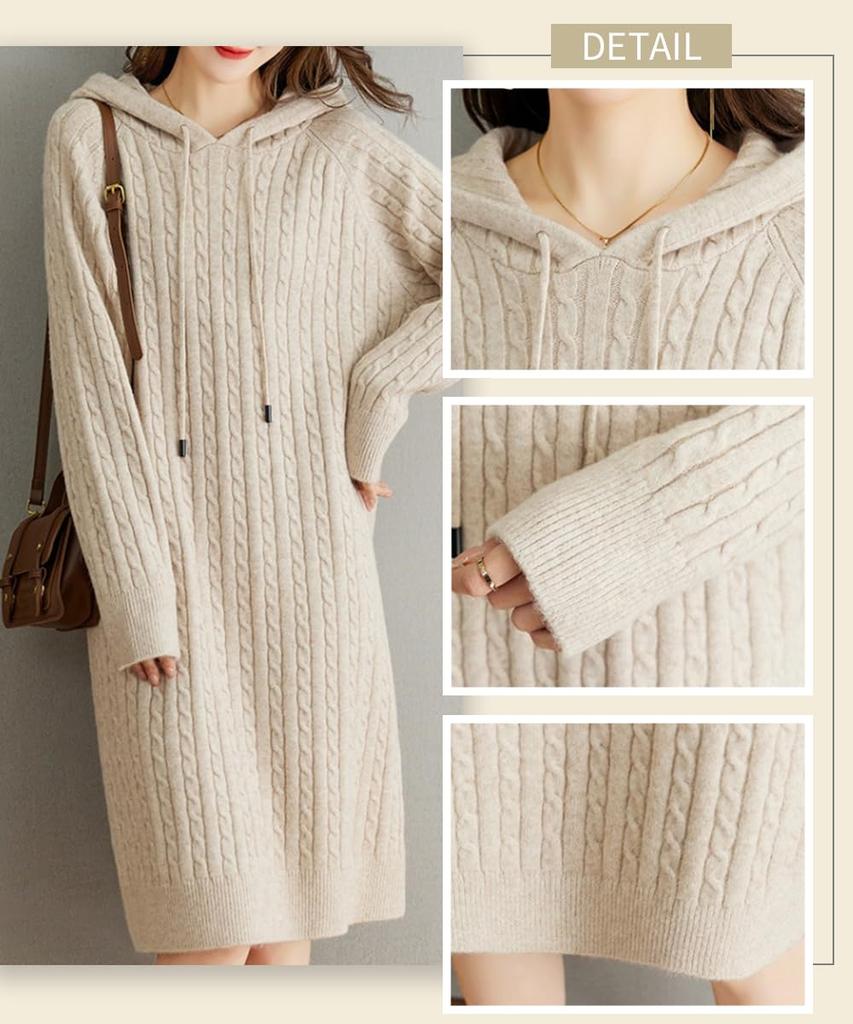 BaiFuFen Suéter com Capuz de Malha Longa Solto Plus Inclui Chapéu Vestido Feminino, Outono/Inverno, Manga, Caimento, Vestido, Vestido, Vestido, Tamanhos, Valoriza o Corpo,