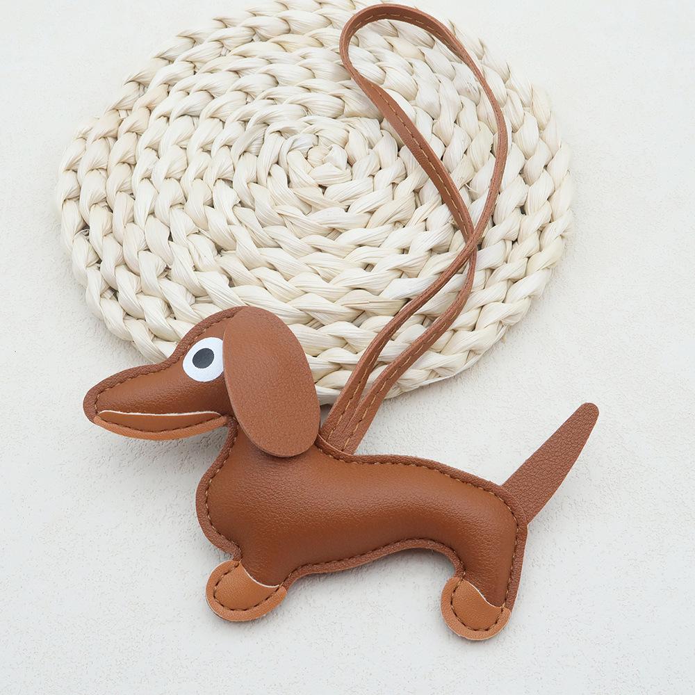 In-Stock Dachshund Cartoon Pendant Leather Dog Bag Charm Phone Case Accessory Creative Car Charm