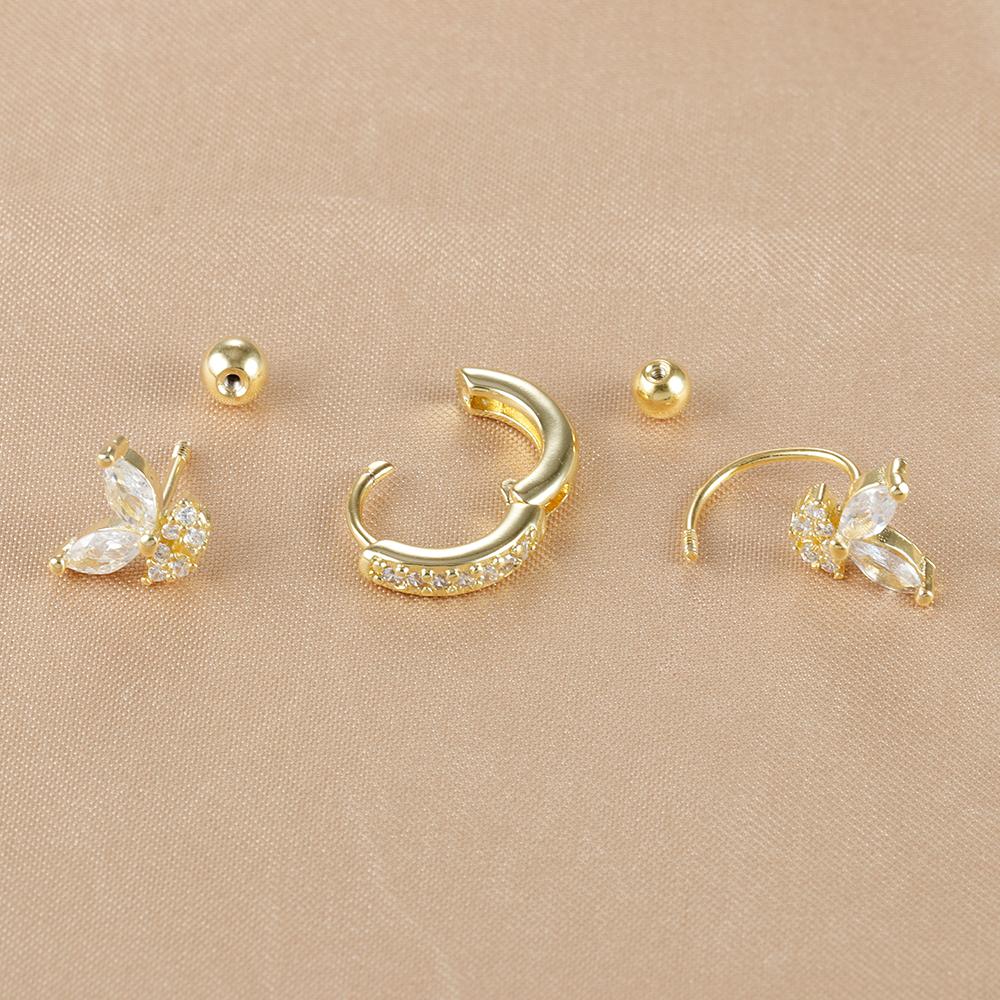 3PCS Luxury Stainless Steel Butterfly Small Hoop Earrings Set For Women Trendy Zircon Stud Women's Earring  Fashion Jewelry