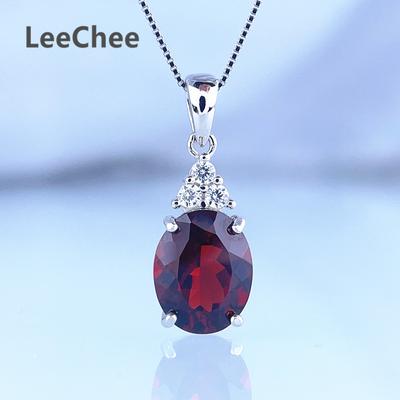 8*10MM Natürlicher Granat Anhänger Echte 925 Sterling Silber Halskette Luxuriöser Weinroter Edelstein Feiner Schmuck für Frauen Jahrestag Geschenk