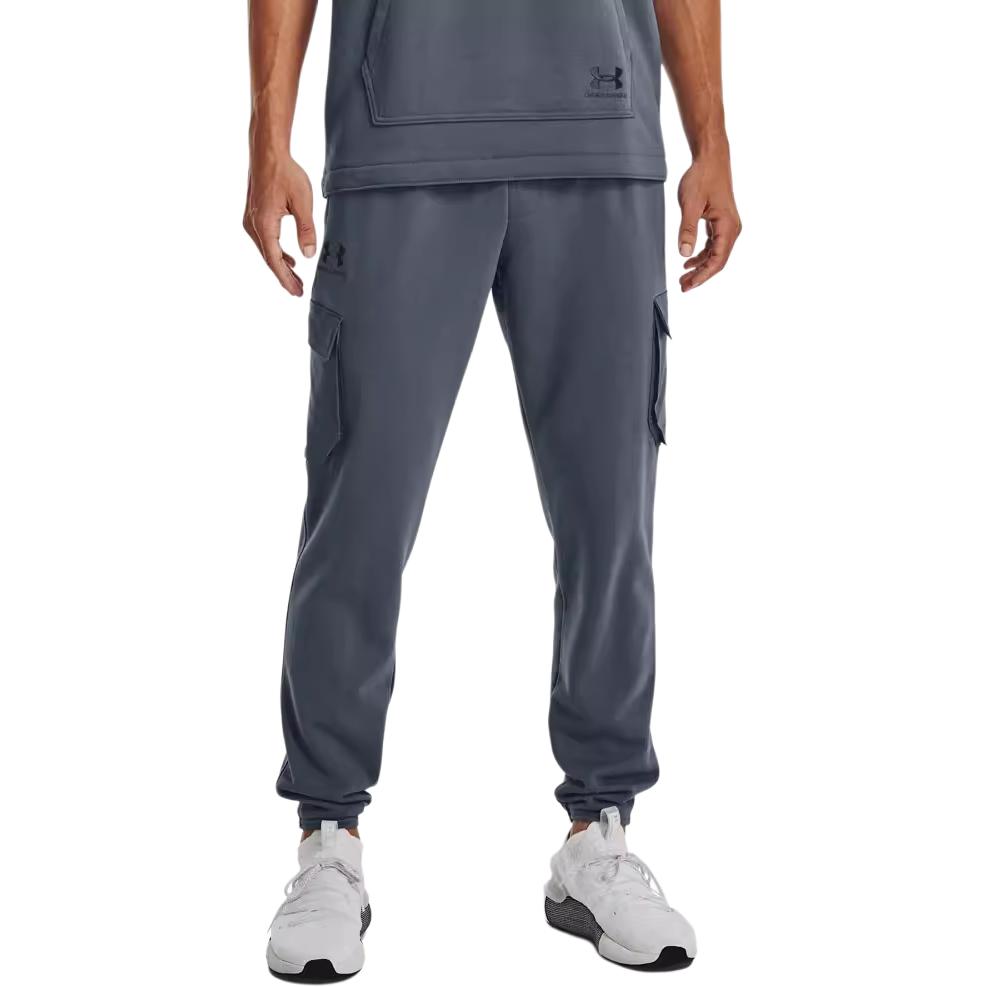 Under Armour Solid Color Elastic Waist Drawstring Cuffed Sports Pants Men Pants Gray 1378600-002