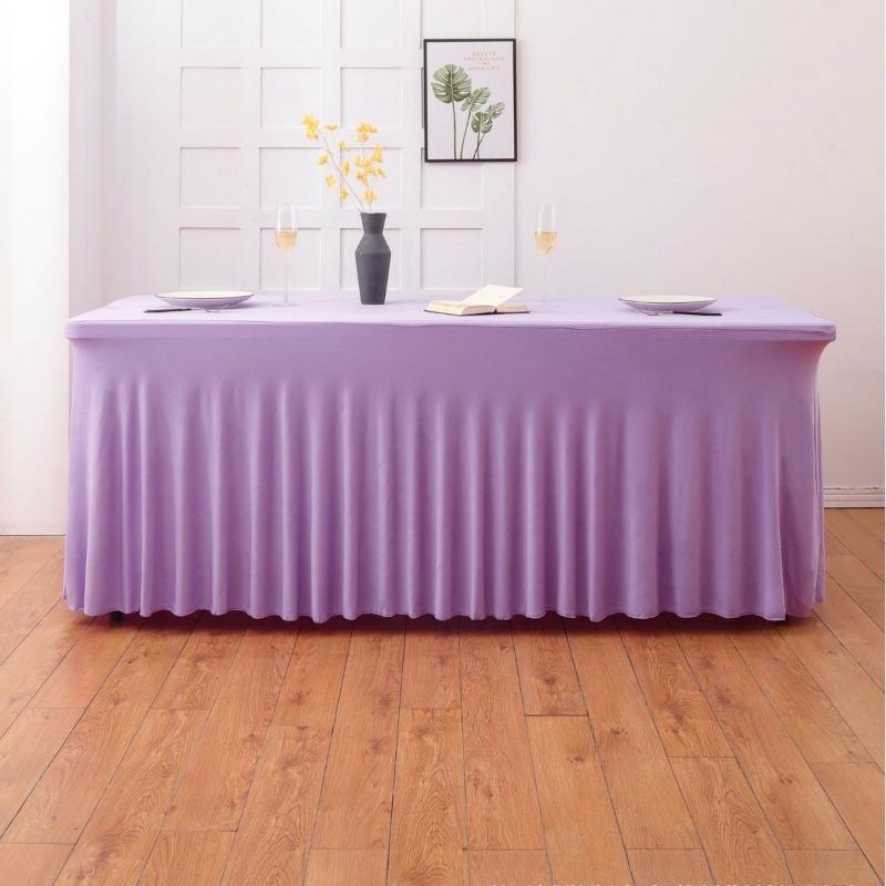 4/6/8 FT Stretch Table Cloth Polyester Rectangle Washable Table Cloth Solid Color for Birthday Wedding Events Party Decoration