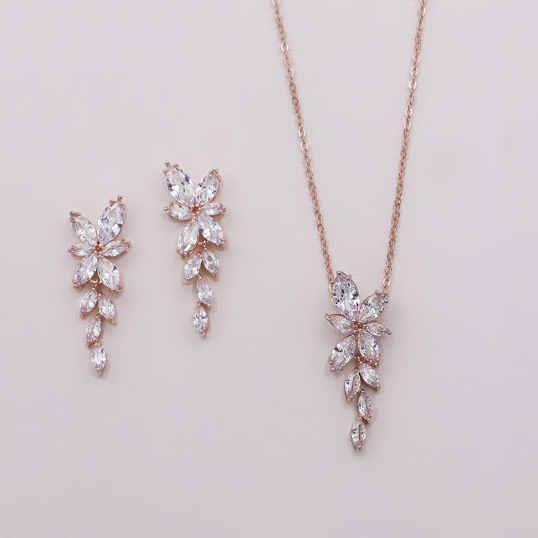 Bruiloft Sieraden, Geometrische Transparante Zirkonia Oorbellen Ketting Set voor Vrouwen, Mode Feest Kwast Stud Oorbellen voor Vrouwen