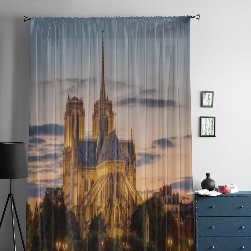Famous Notre Dame Cathedral In Paris At Dawn Chiffon Sheer Curtains for Living Room Bedroom Decor Window Voiles Tulle Curtain