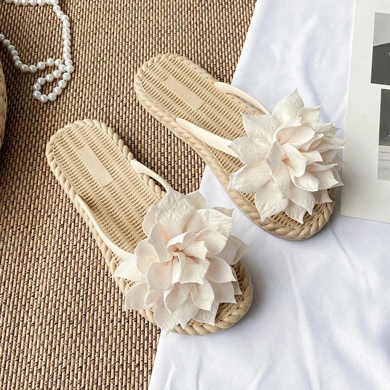 Fashion Comemore Flowers Flip Flops for Women Fashion Open Toe Light Flat Bottom Casual Women Slides Indoor Outdoor Women's Beach Shoes