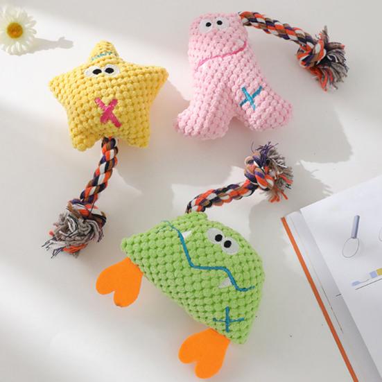 Corduroy Dog Chew Toy Squeaky Plush Toy with Colorful Rope Chew Resistant Self-Entertainment Toy Dogs Tug Toy for Small