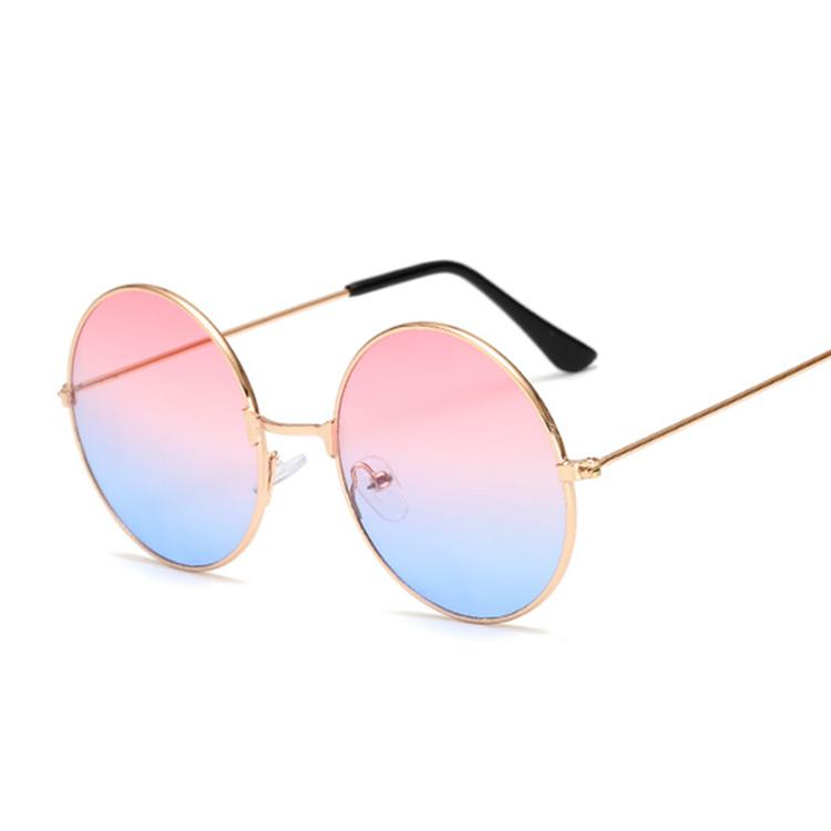 Retro Round Pink Sunglasses Woman Brand Designer Sun Glasses For Male Alloy Mirror Female Oculos De Sol Black