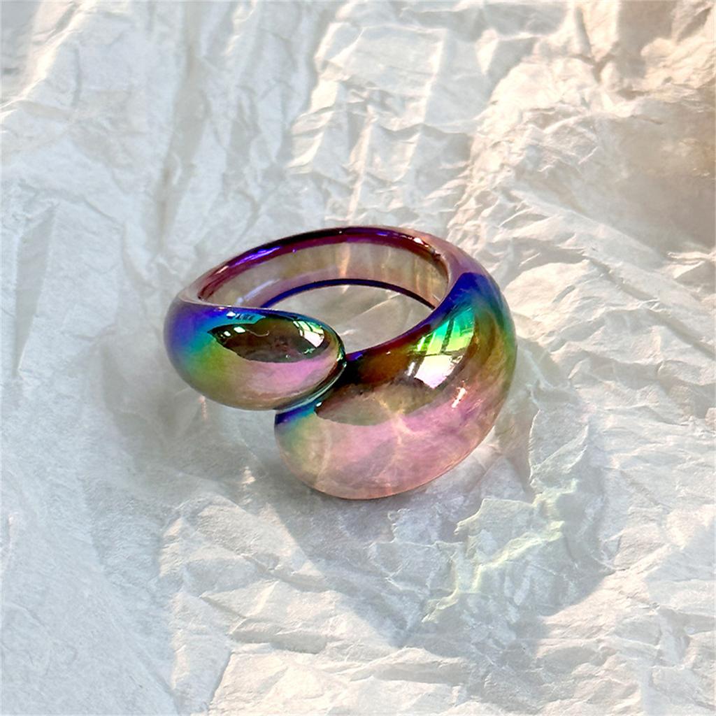 Sweet Summer Mutilcolor Shiny Acrylic Resin Geometry Oval Cross Open Rings For Women Girls Korean Stacked Ring Travel Jewelry