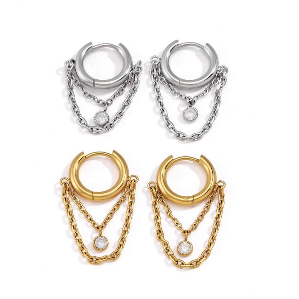 Wonderswan Stainless Steel Tassel Chain Hoop Earrings