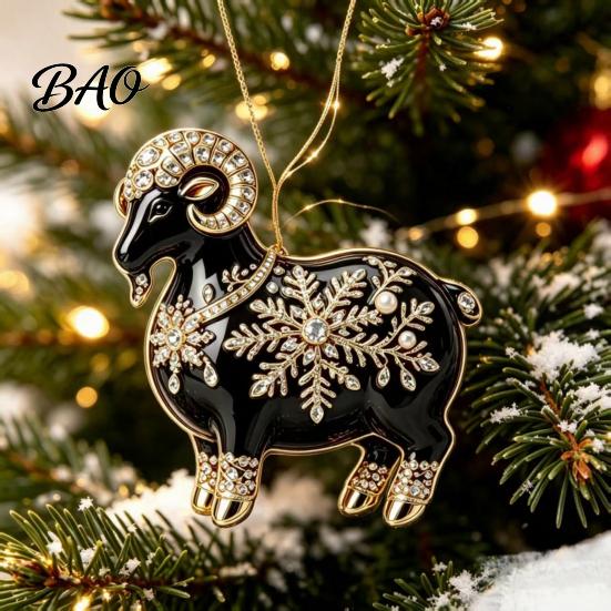 Personalized Gift for Family And Friends Black Goat Christmas Tree Hanging Ornament, 2D Acrylic Festive Clear Pattern Pendant Pendant, Decorative Car