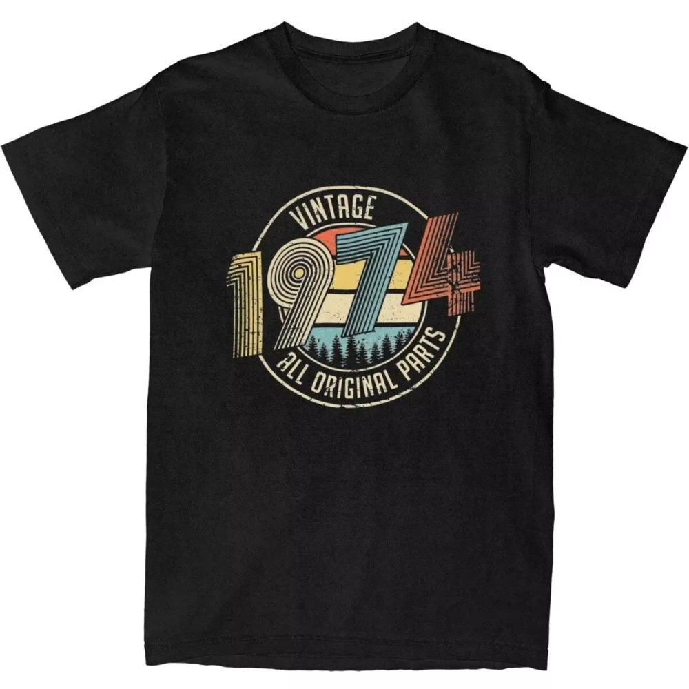 Men Women Vintage 1974 All Original Parts 50th Birthday Gifts Shirts Merch  50 Years Old People T Shirts Tee Clothes