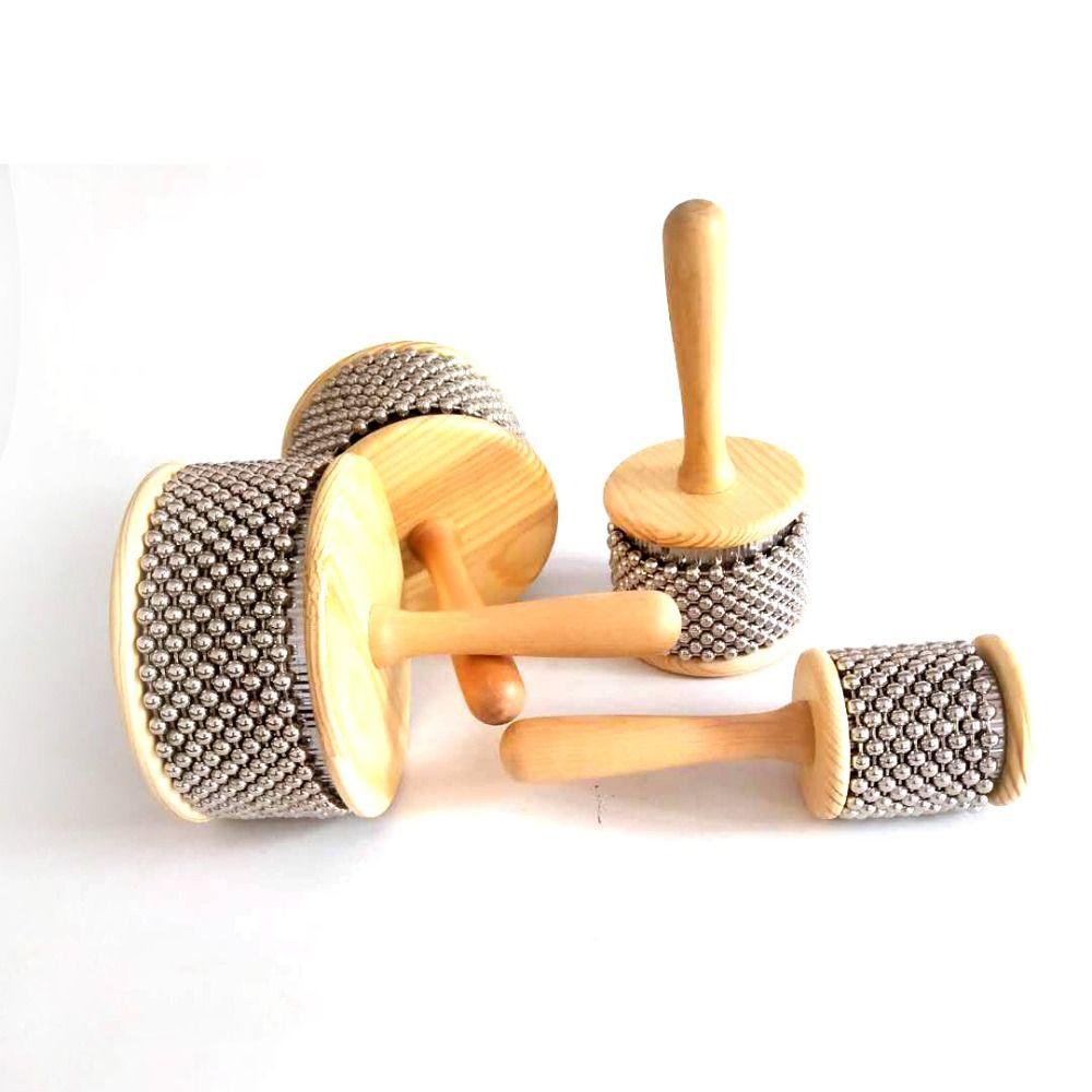 Wooden Handle Wooden Cabasa Stainless Steel Beads Hand Crank Toy Teaching Supplies